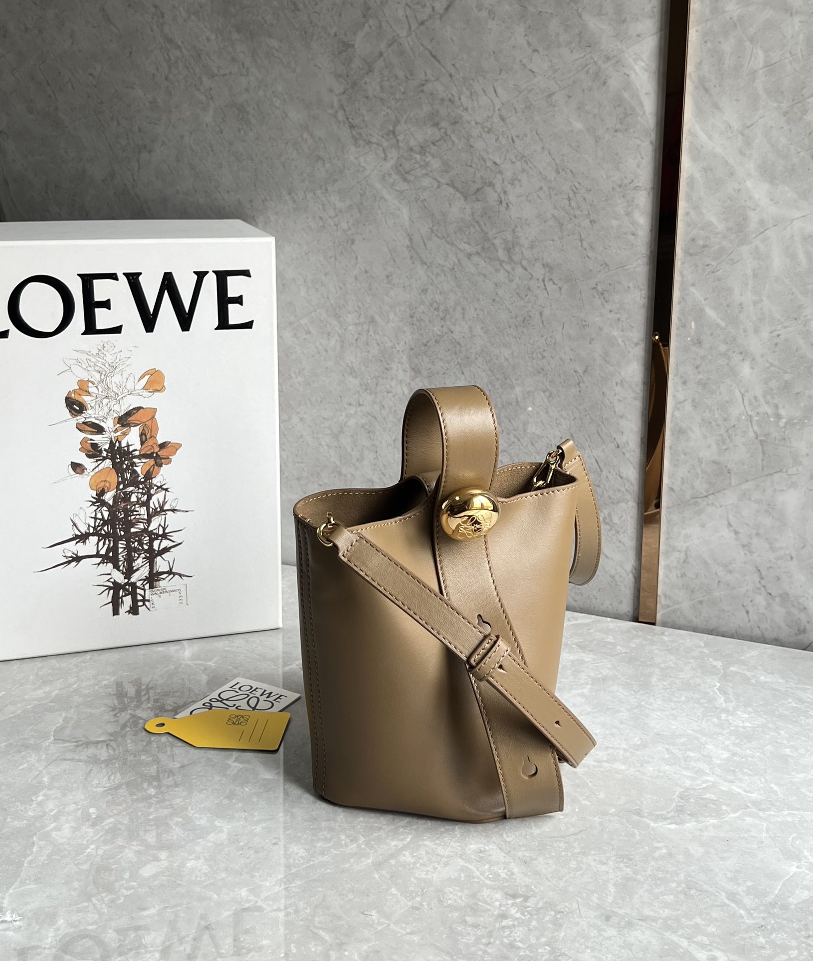 Loewe Mini Pebble Bucket in Mellow Calfskin Brown